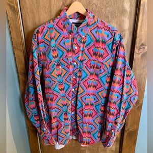 Wrangler Men’s XL XL Tail Vintage Western Print Long Sleeve Button Down